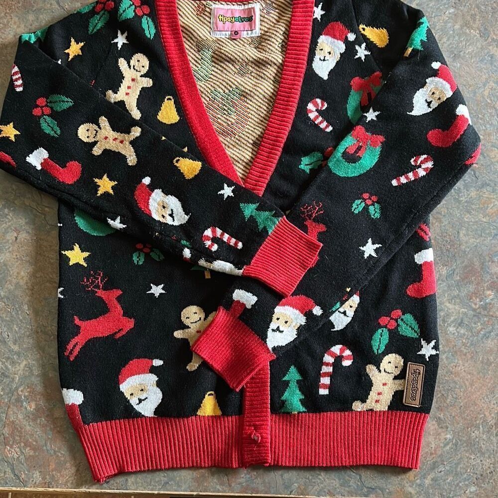 Tipsy Elves Medium Cookie Cutter Christmas Sweater Cardigan Santa Reindeer Stars